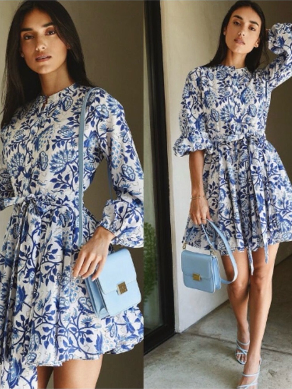 Charina Sarte Blue & White Floral Tie-Waist Mini Dress